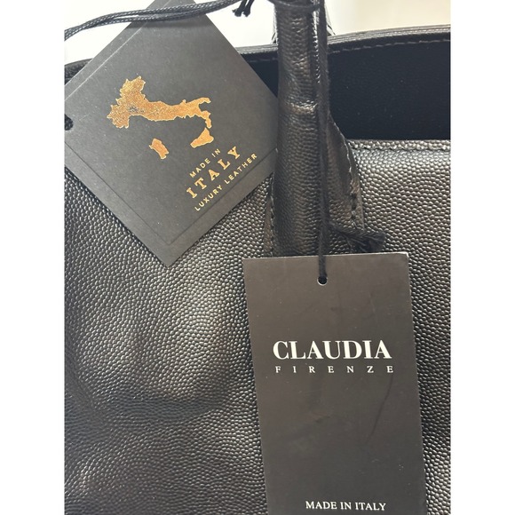 Claudia Firenze Black Pebbled Leather Satchel Top Handle Bag Made in Italy NEW - Picture 6 of 6